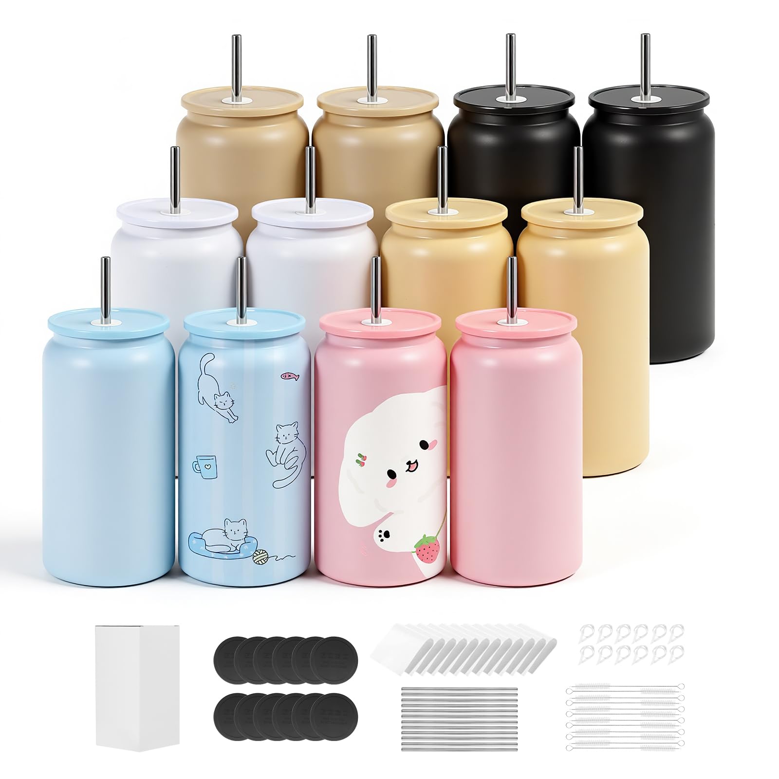 VEVOR Vasos de Sublimación 12 Piezas, Botellas de Agua de 473 ml de Acero Inoxidable, Apto para Uso Alimentario con Tapas y Pajitas, con Aislamiento de Doble Pared, para Manualidades, Multicolores