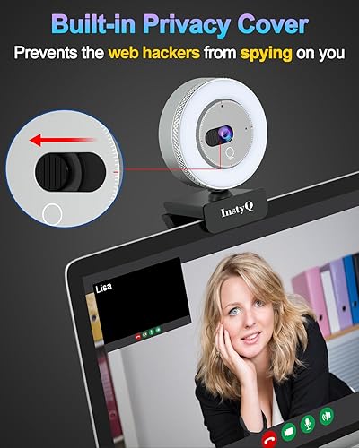 Miniatura 3 de Sensor Sony Cámara web 2K con luz, cámara web USB para PC, cámara web con enfoque automático, cubierta de privacidad incorporada, micrófono estéreo,