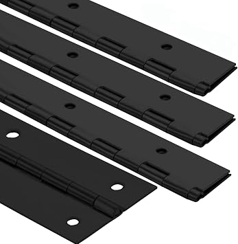 4Pack Heavy Duty Piano Hinge, 2" Open Width x 16" Continuous Hinges, 0.06" Thick Stainless Steel with Holes, Black Furniture Hinges for Cabinet Door Cases Woodworking