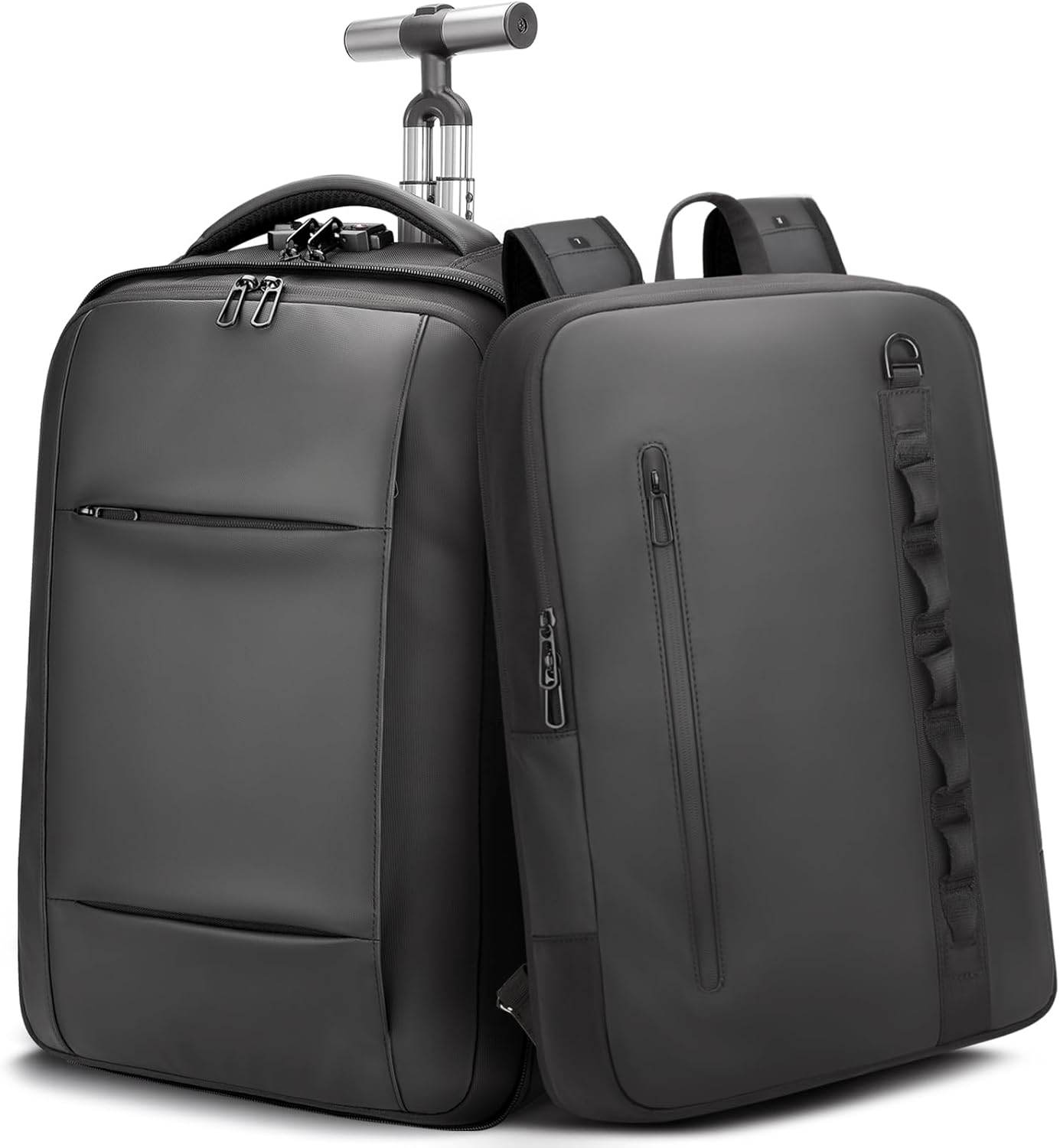 2イン1 取り外し可能なキャリーオンローリングバックパック - 旅行用に2つのバッグに分割、50Lホイールバックパック、17.3イン