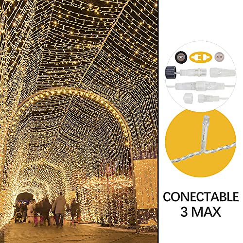 Rideau lumineux de Noël, Guirlandes Lumineuses 3x3m 300 Led, 8 Modes de Clignotement, Décoration pour Chambre Noël, Mariage, Soirée, Maison,Jardin,Terrasse, Pelouse Blanc Chaud