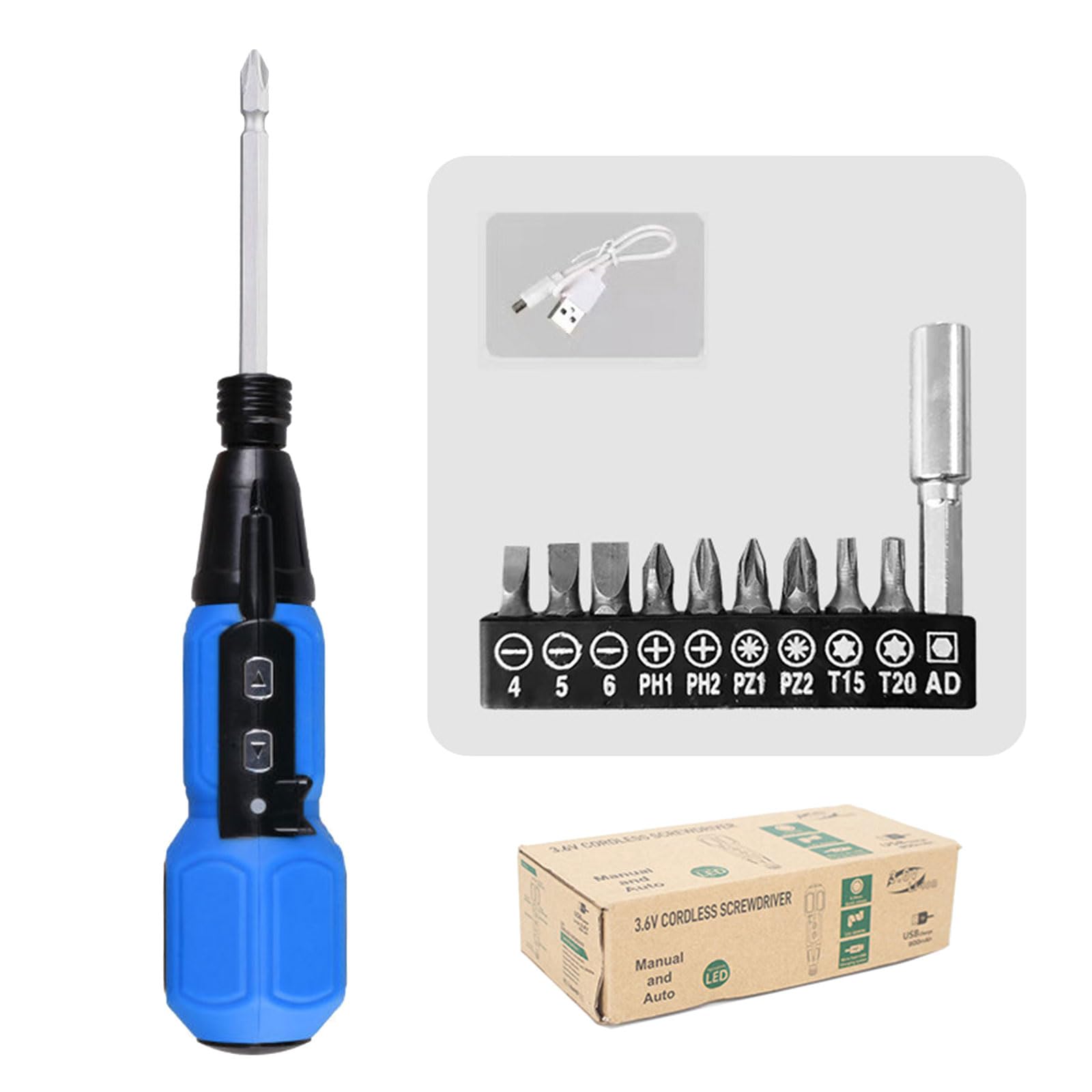 Crffz Set C Electric Screwdriver Set 3.6V Cordless Screwdriver Led Shadowless Lighting Rechargeable For Household Repair Accessories Electrician Set