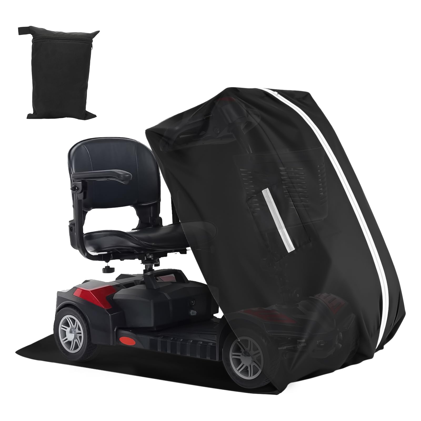 Heavy Duty Mobility Scooter Cover, 360° Full Coverage Outdoor Storage Cover for 3 & 4 Wheel Electric Wheelchairs, with Windproof Buckles & Reflective Strips, Fits up to L49 x W23 x H41 in