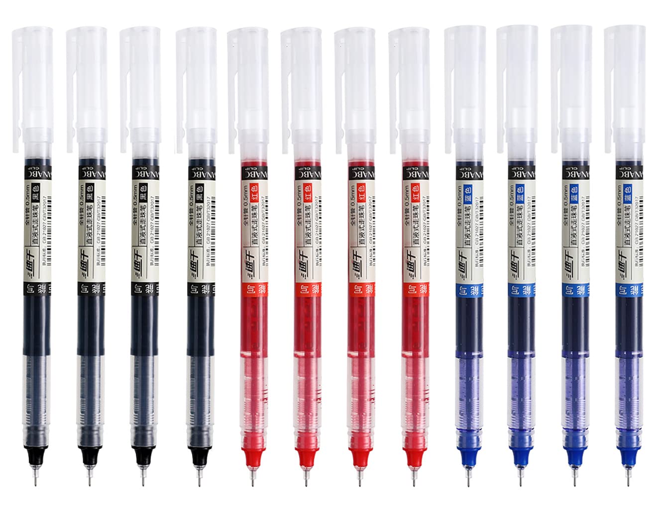 Anller 12 Pieces Liquid Ink Rollerball Pens, 0.5mm Needle Tip, Quick-Drying Ink, Rolling Ball Pens, 3 colors