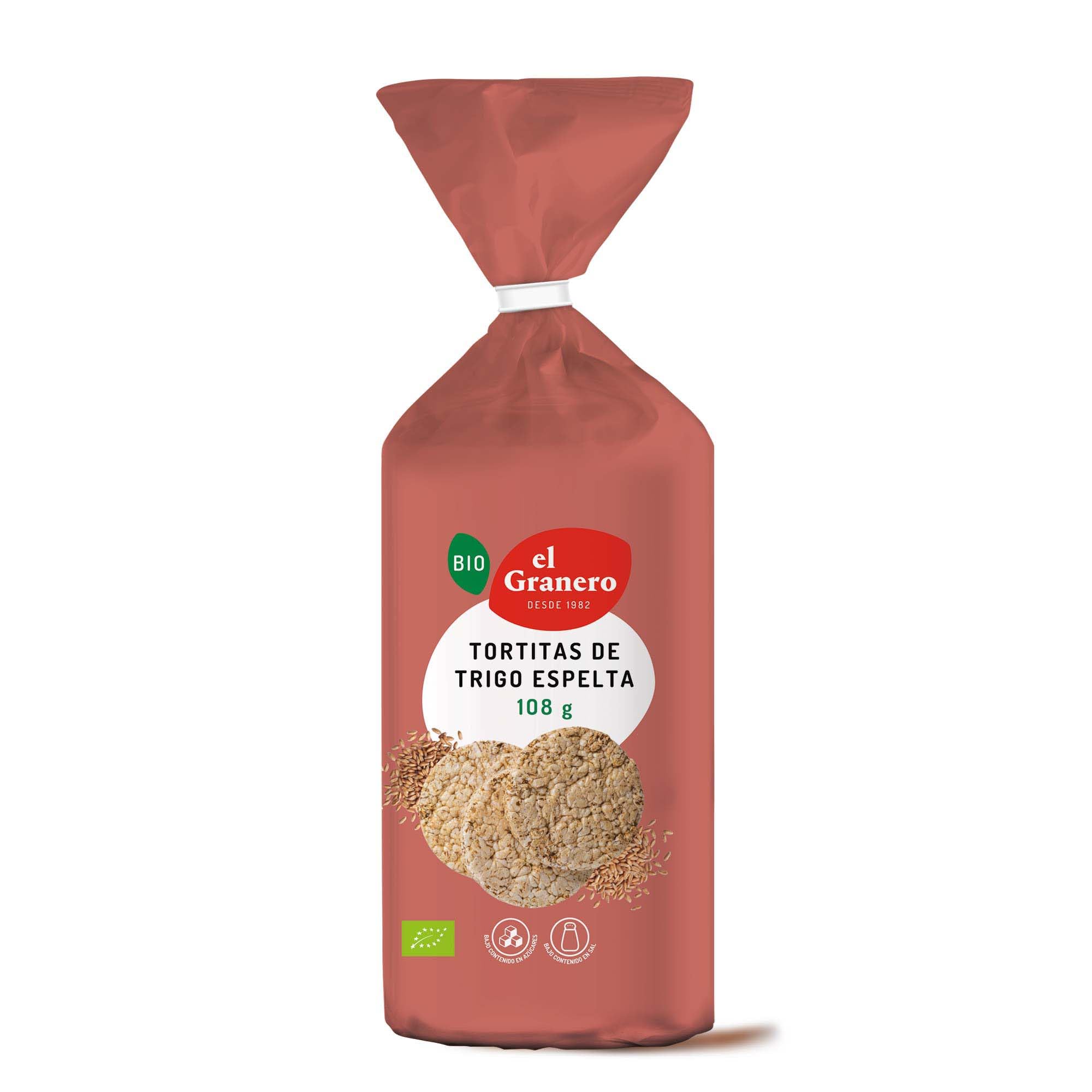 El Granero Integral - Pack de 12 Unidades de 108 g de Tortitas Ecológicas de Trigo Espelta Integral - Sin Azúcar Añadido - Aptas para Veganos - Rica Fuente de Proteínas
