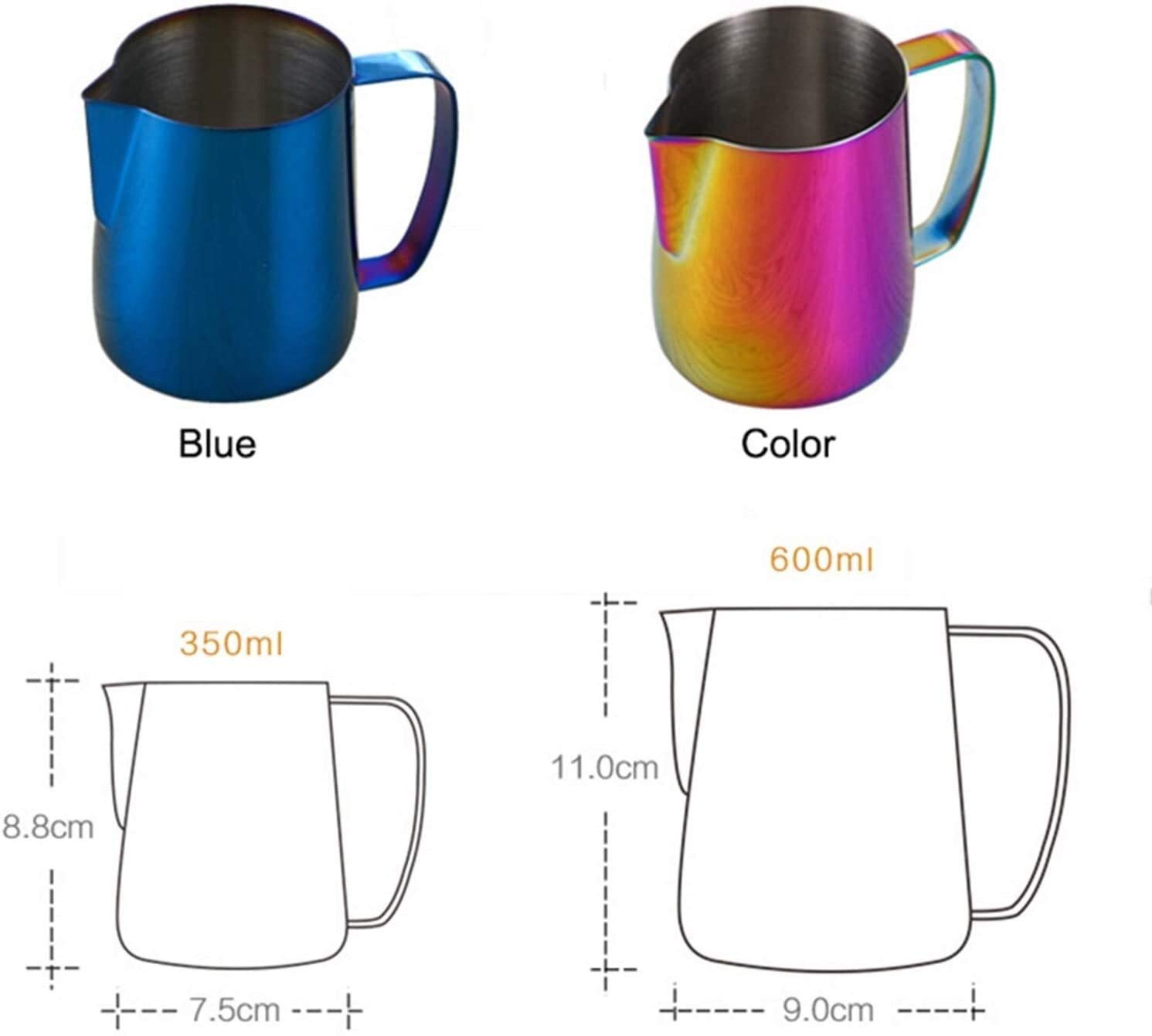 Dzbanek do kawy śmietanka dzbanek do spieniania mleka dzbanek do espresso dzbanek do kawy barista rzemiosło kawa latte mleko spienianie dzbanek ze stali nierdzewnej (kolor: kolorowy, rozmiar: 600 ml)