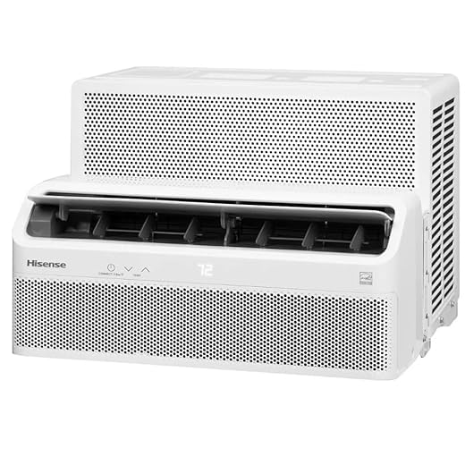 Hisense 8,000 BTU Smart Inverter Window Air Conditioner Easy Install Bracket, Up to 350 Sq Ft, Ultra-Slim Profile, 3 Speed, 700W, 4‑Way Air Direction HLAW0825TW (Renewed)