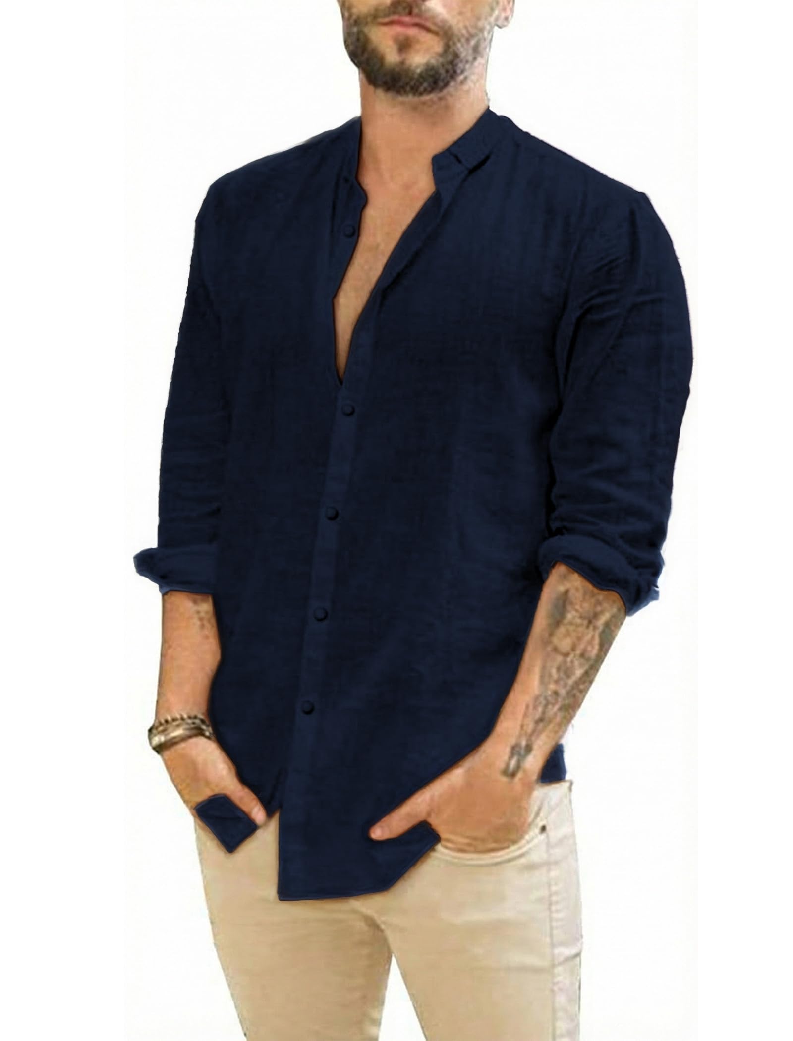 SEAYIJIA Leinenhemd Herren Langarm Baumwolle Leinen Hemden Freizeithemden Casual Strandhemd Regular Fit Sommerhemd