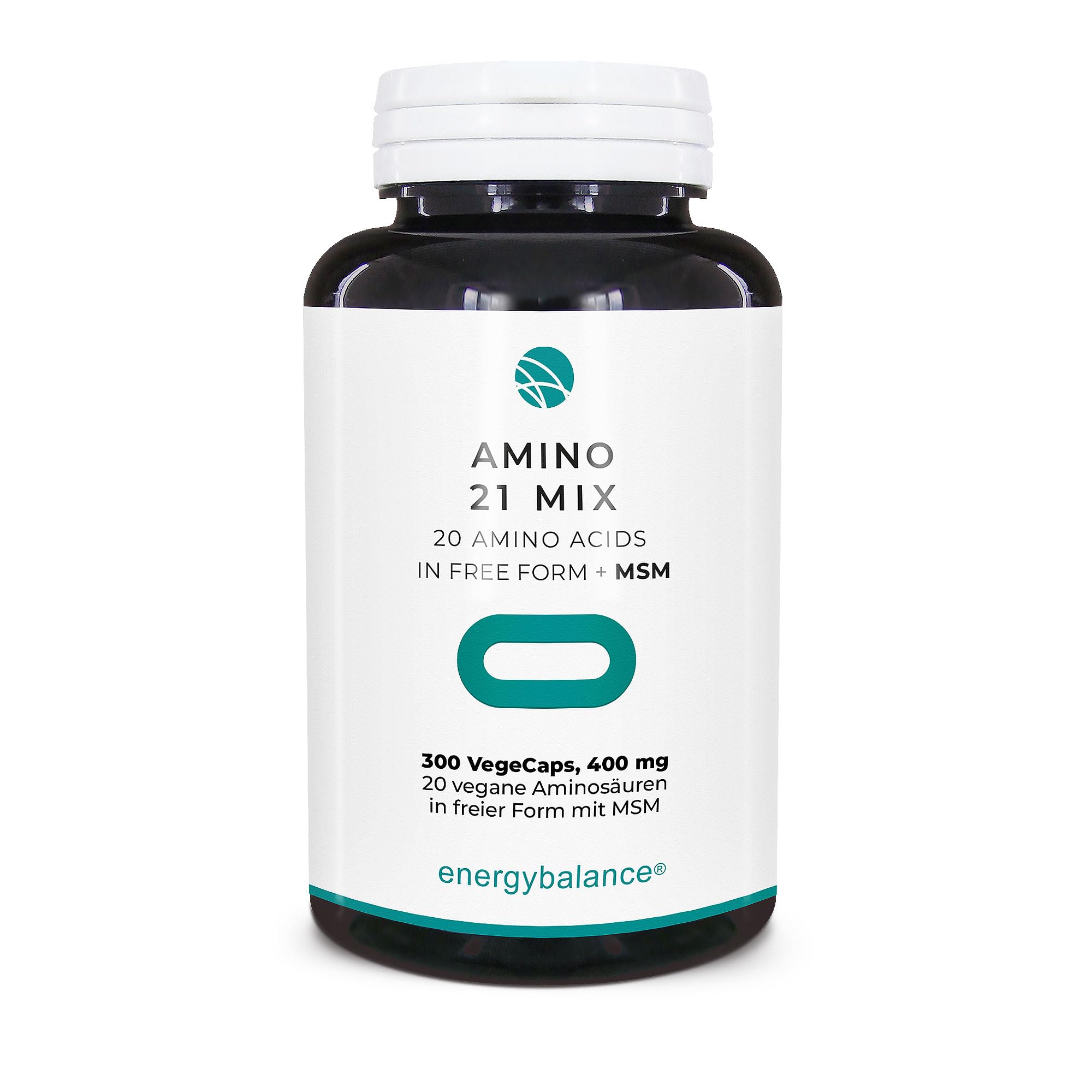Amino21mix wolna forma 400 mg - 20 aminokwasy - jeden s. Wszystkie 8 niezbędnych aminokwasy - wegańskie - HACCP - naturalny - bez glutenu - bez GMO - 300 VegeCaps