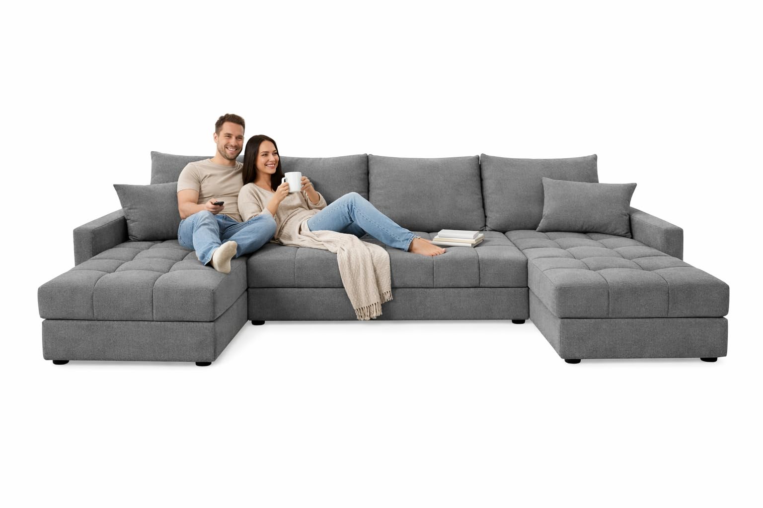 Generisch Aurelia U Wohnlandschaft, Samt Stoff, Ecksofa in U-Form mit Schlaffunktion, Bettkasten, 287 cm Breite, 72 cm Höhe, 38 cm Sitzhöhe, Krono 15, 100% Polyester