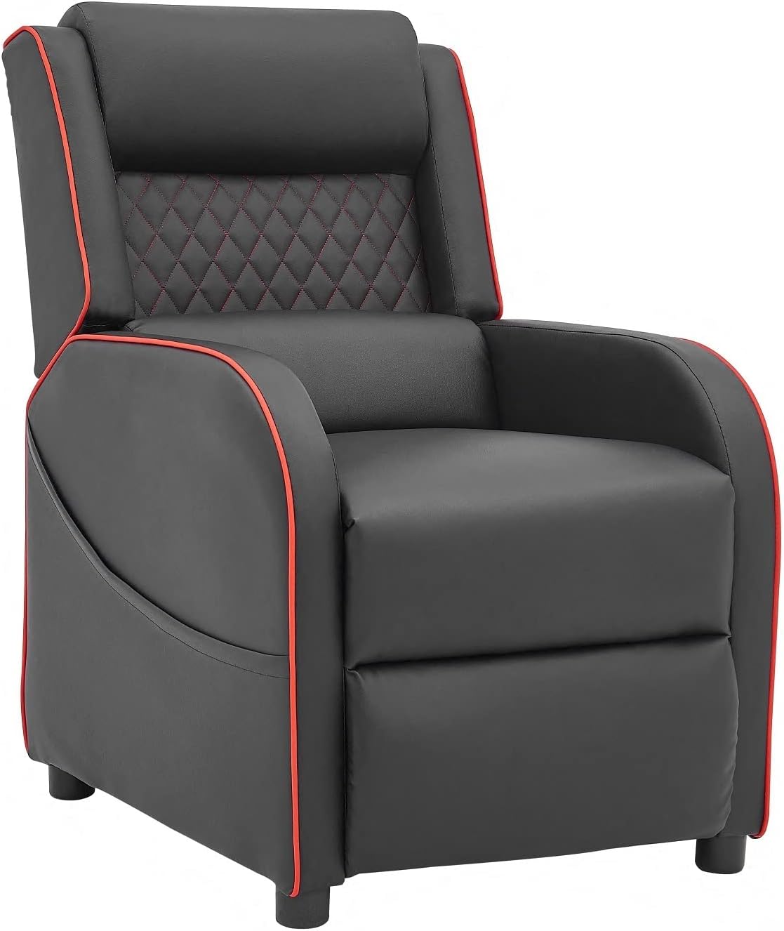 Gaming Recliner Gaming Armchair, Gaming Chair with Footrest and Headrest with Reclining Function for Ultimate Gaming Set Up with Chair Side Pockets in (Black with Red Trim)