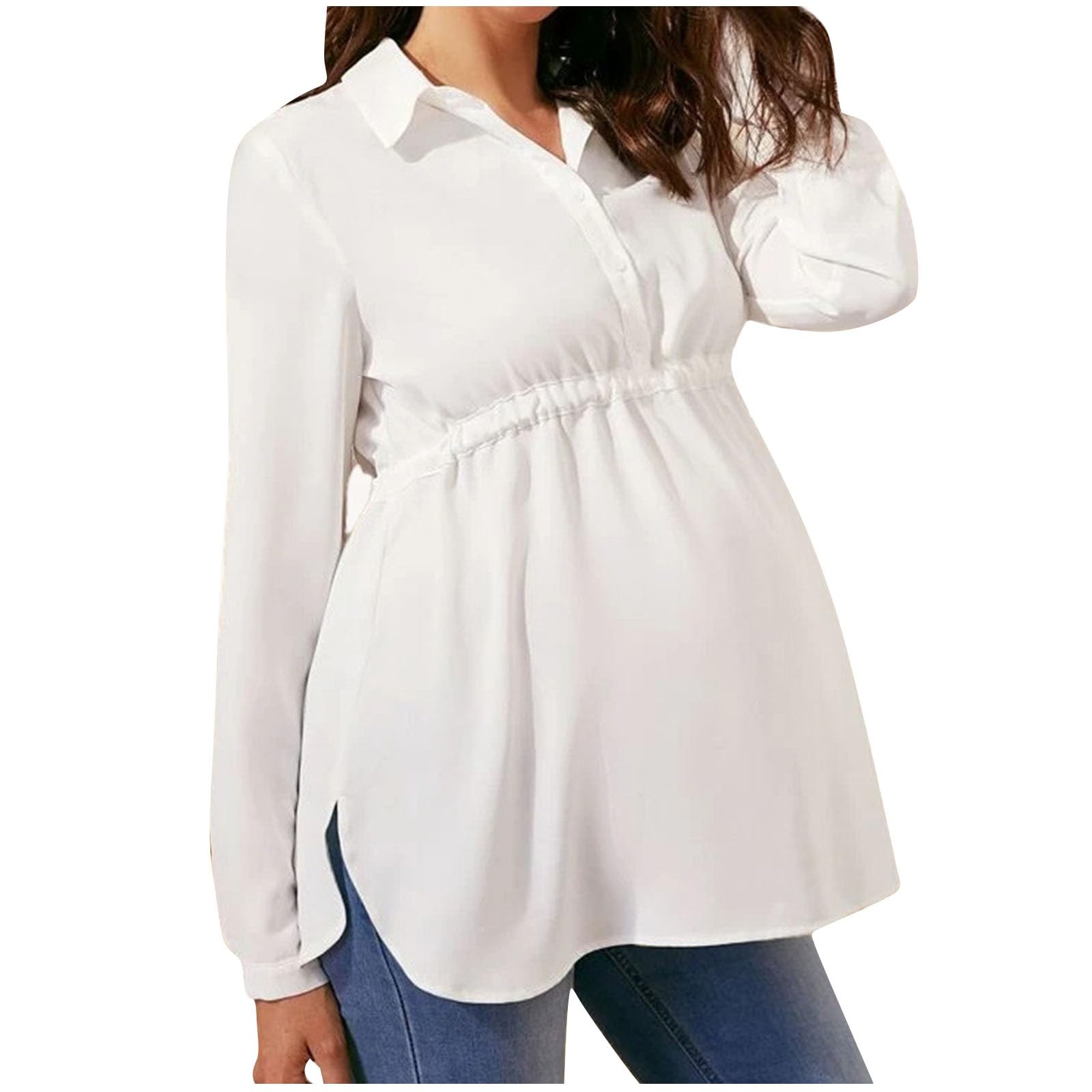Umstandsshirt Damen Langarm Modisches Hoch Tailliertes Stillshirt Elegant Umstandstops Schwangerschafts Oberteil Bequem Schwanger T-Shirt Umstandsmode Umstandsshirt Mit Bindeband Und V-Ausschnitt
