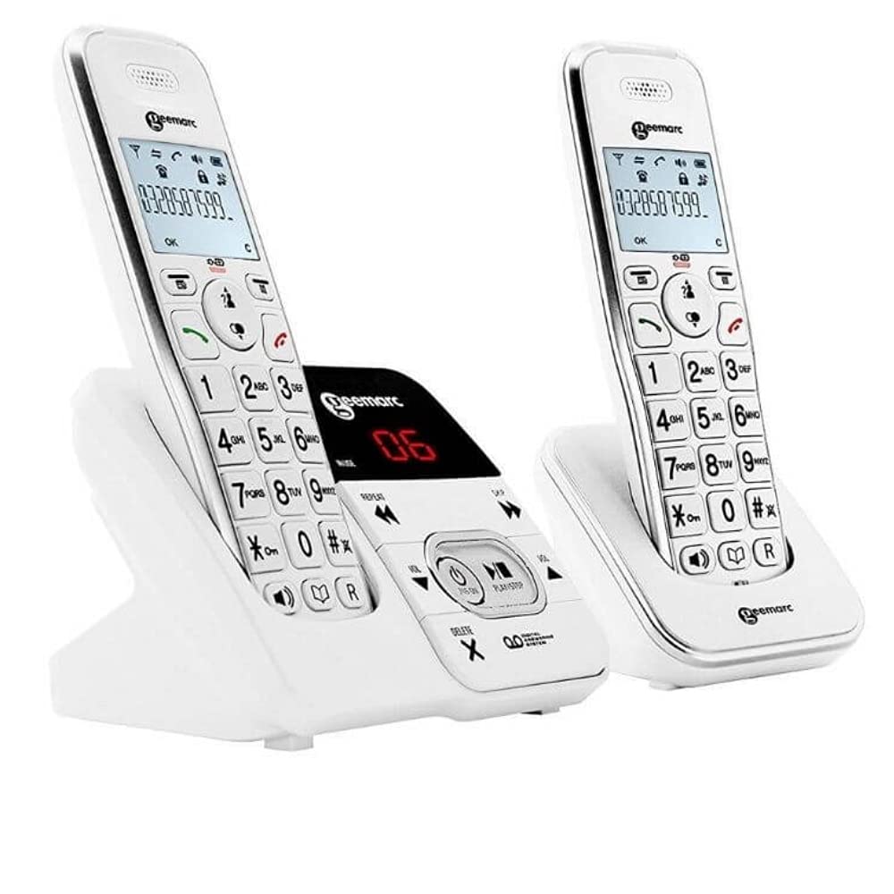 Geemarc - Amplidect 295-2 Teléfono Dúo Inalámbrico con Contestador Automático - Timbre Fuerte Ajustable (+80dB) con Flash | Identificador de Llamadas - Compatible con Audífonos