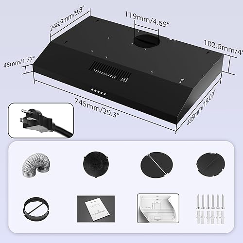 Miniatura 9 de Campana extractora negra Bajo gabinete, extractora metalico cocina campana extractora debajo del gabinete campana extractora de 30 pulgadas campana