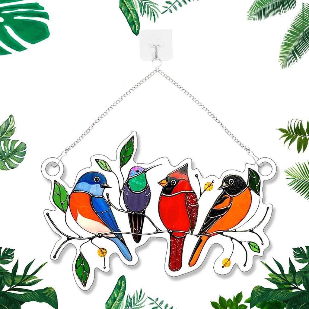 Stained Glass Birds Window Panel Hanging Suncatcher 15.5x10.5cm-image-30