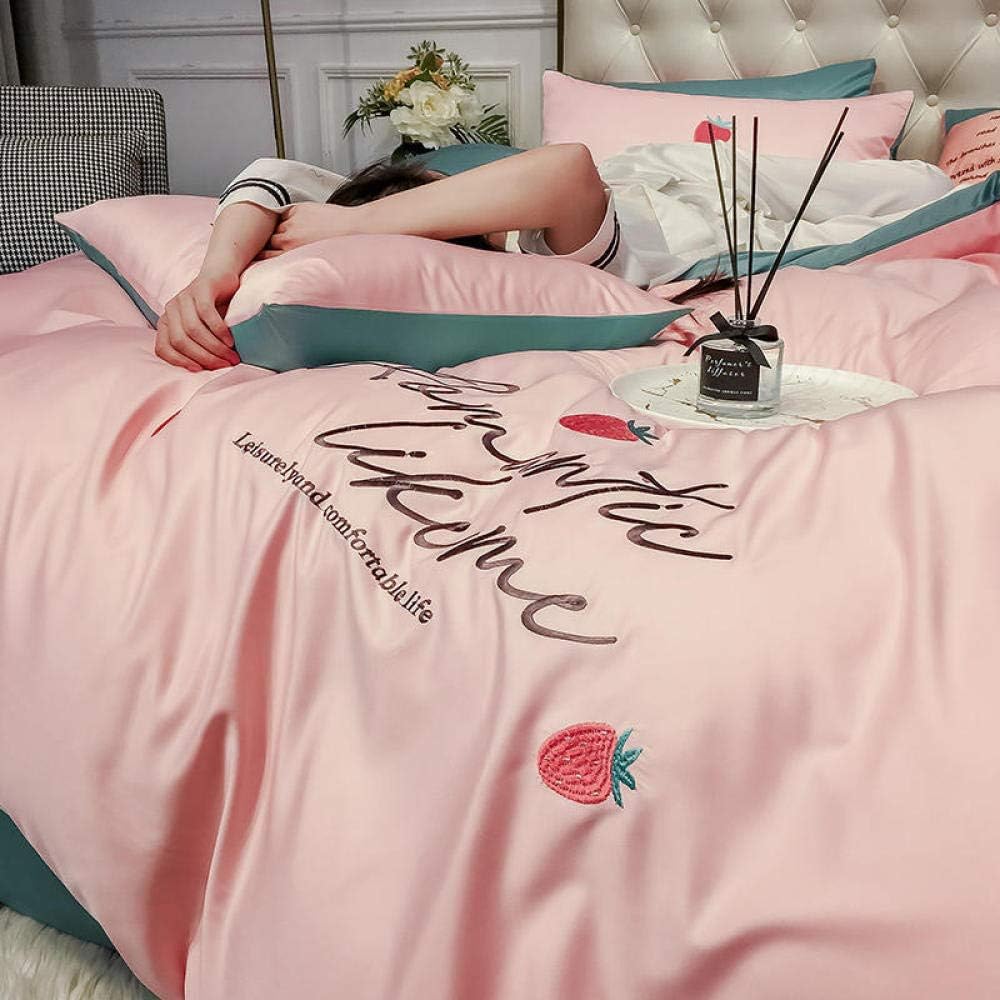 Complete Bedding Sets Four-Piece Bed Set Washed Silk Embroidered Bedding Spring and Autumn Summer ice Silk Four-Piece Set-Orchid_1.5m