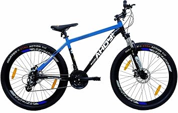AHOY! A360 21 Gear Mountain Cycle 26T | MTB Bicycle with Shimano Gear for (10-12 Yrs) (5.4-5.6 Ft Height) | Alloy Hardtail Mountain Bicycle for Men & Women (Black & Blue Color)