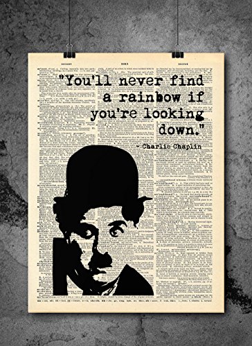 Charlie Chaplin - You'll Never Find A Rainbow - Dictionary Art Print - Vintage Dictionary Print 8x10 inch Home Vintage Art Wall Art for Home Wall For Living Room Bedroom Office Ready-to-Frame