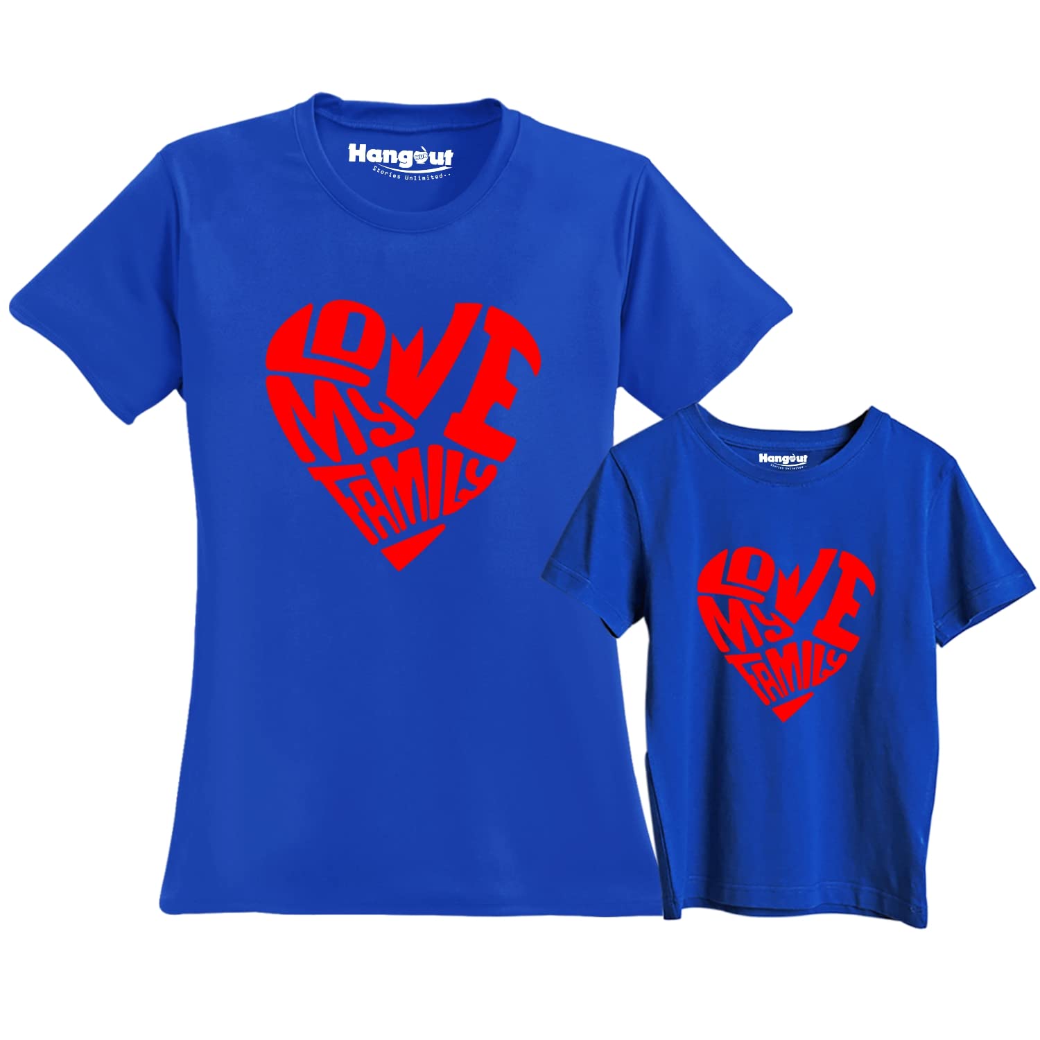Hangout HubRound Neck Dad Daughter Family Tshirts Love My Family Printed Blue Color Cotton Matching Twinning Combo Tees for Family/Father/Kids (Set of 2)