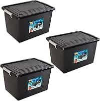Kit 3 Caixas Organizadoras 56 Litros C/Tampa e Trava Preta 25793PM Arqplast