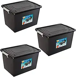 Kit 3 Caixas Organizadoras 56 Litros C/Tampa e Trava Preta 25793PM Arqplast