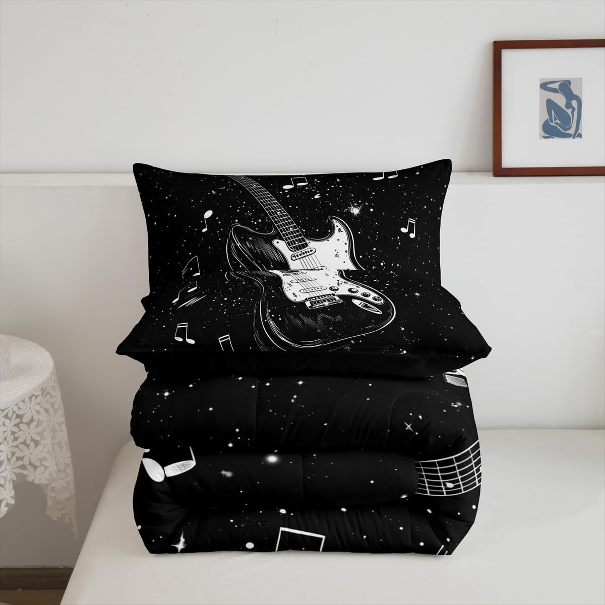Feelyou Music Bedding Set Queen Size Guitar Comforter Set for Kids Boys Girls Guitar Instruments Comforter Rock Music Duvet Set