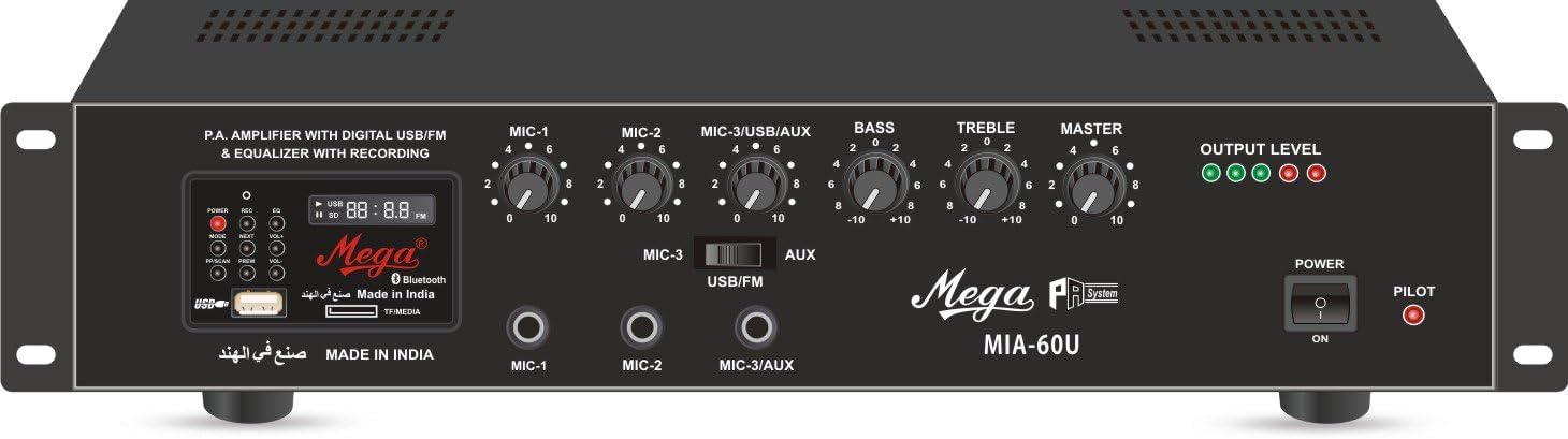 Mega 60W Amplifier With 3 Mike 1 Aux, USB/SD Card Player & Recorder with FM and Andoird app