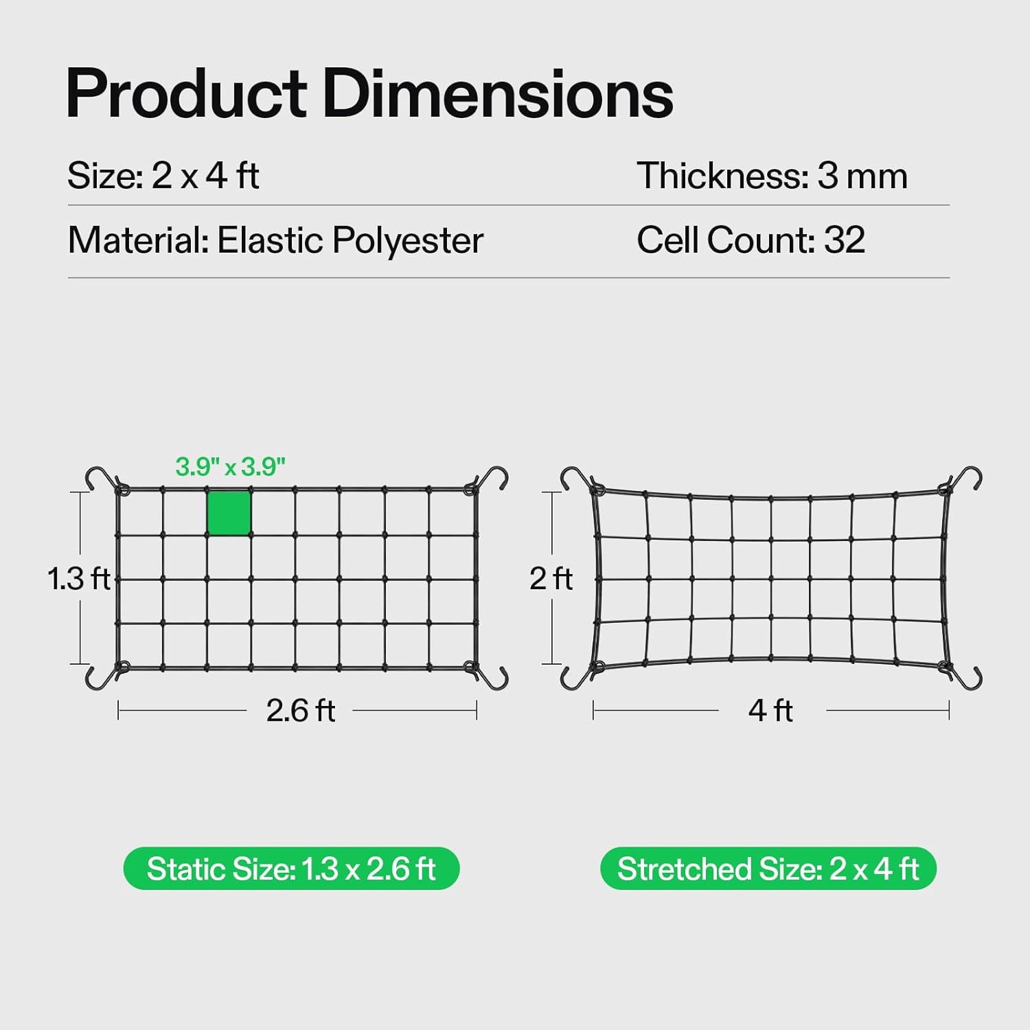 VIVOSUN 2 x 4Ft. Elastic Trellis Netting with 4 Hooks for Climbing Plants, Vegetables, Fruits, and Flowers, 2-Pack