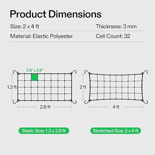 Miniatura 9 de VIVOSUN 4 x 4 pies. Red elástica con 4 ganchos para plantas trepadoras, verduras, frutas y flores, 1 paquete