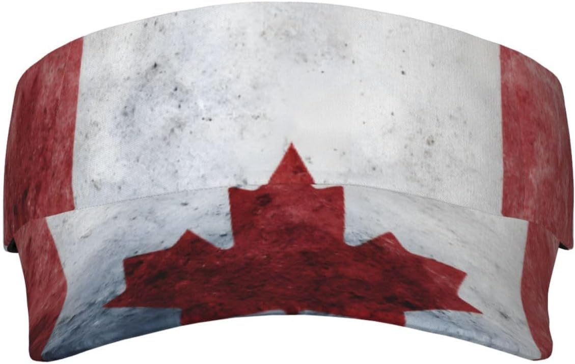 (Canada Flag) Adult Sun Visor Hat Adjustable Open Top Sports Cap Breathable for Men Women Beach Vacation Essentials Black