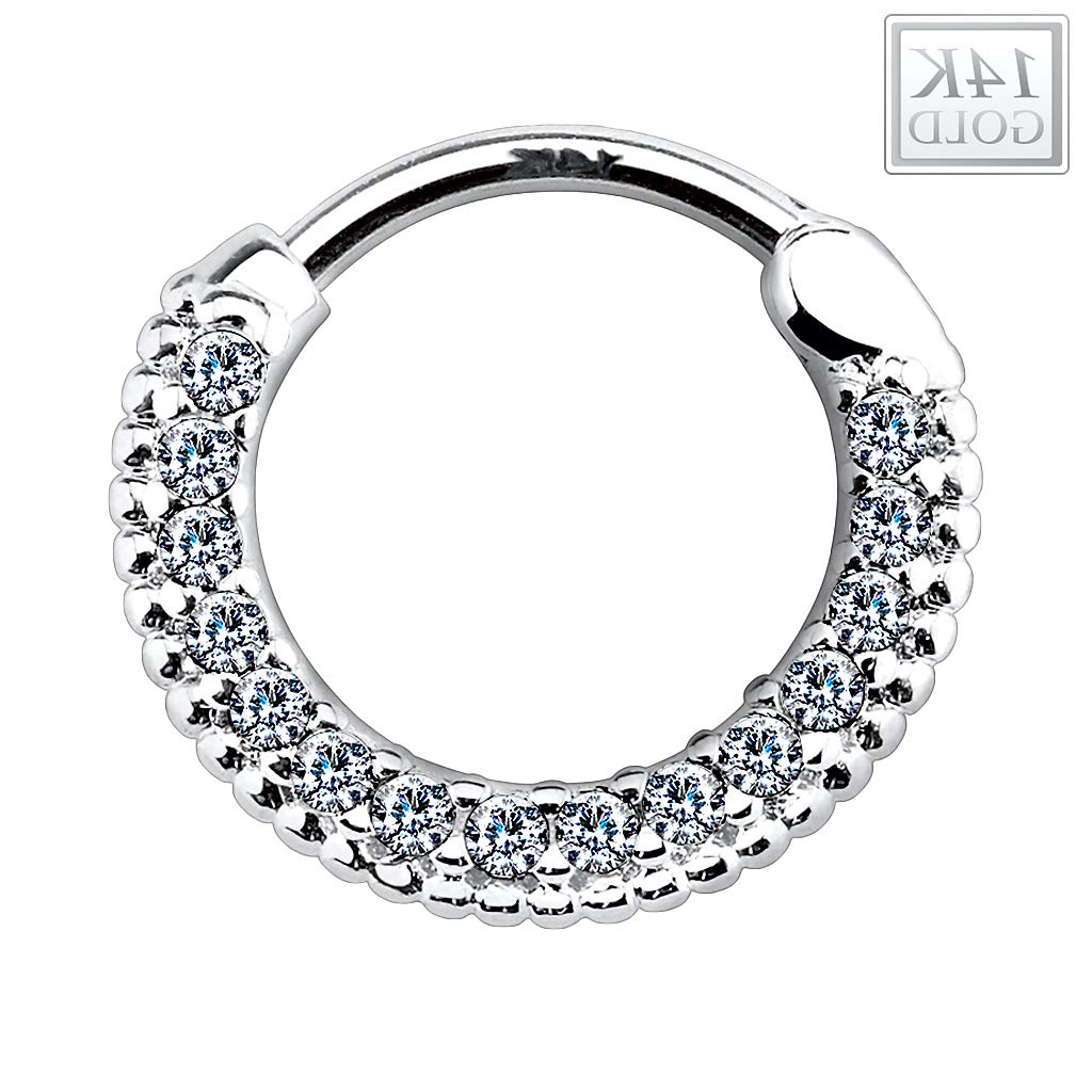 Taffstyle Piercing 585 Gold 14 Karat Clicker Scharnier mit Kristall | für Lippe Ohr Nase Intimbereich Augenbrauen Bauch