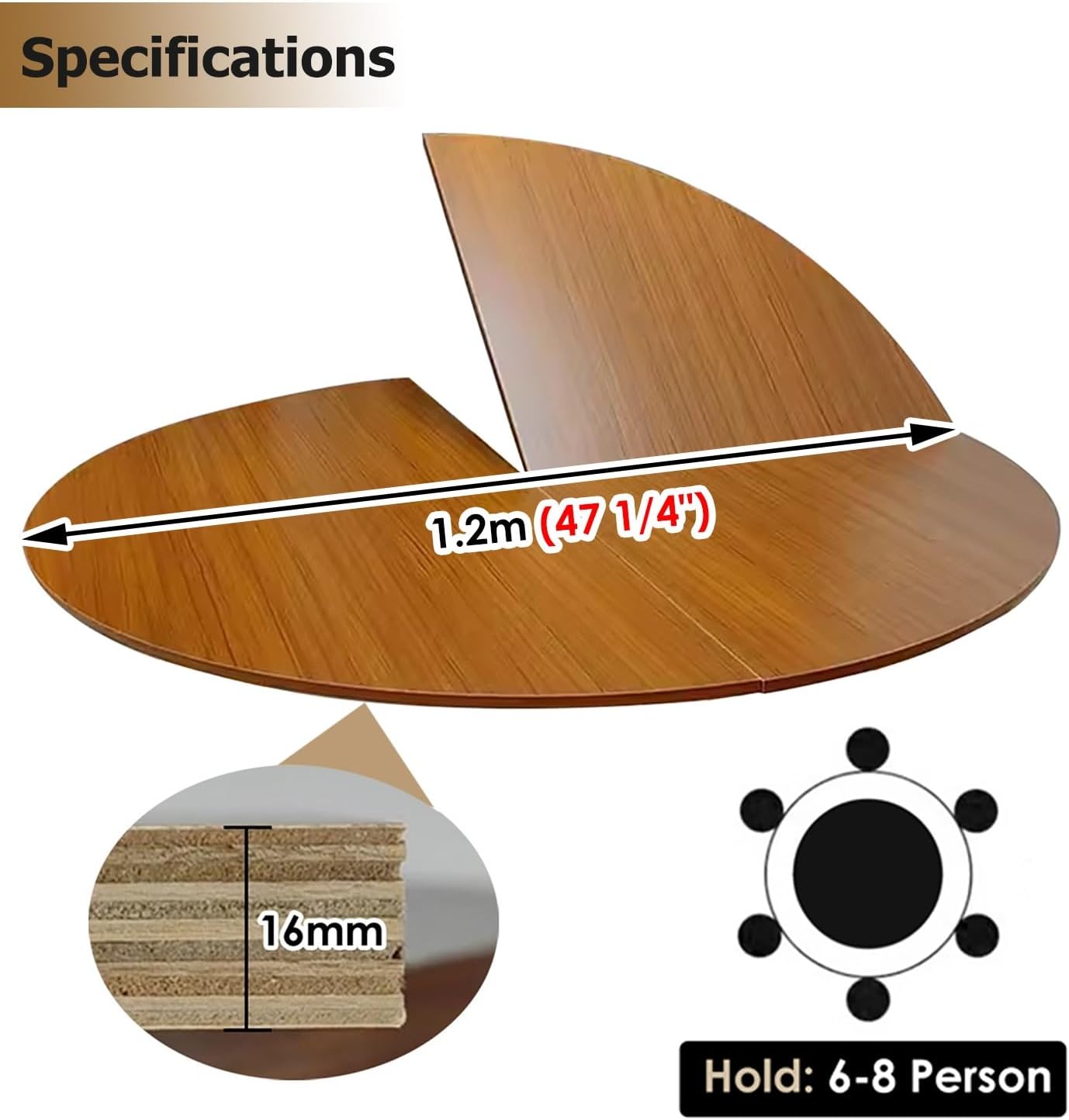 Heavy Duty Round Folding Table - 47" Solid Wooden Dining Room Side Table Top(120 cm/47 inch)