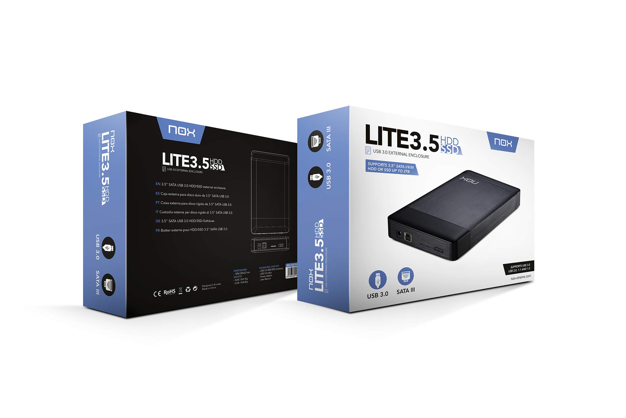 NOX Lite 3.5 -NXLITEHDD35- Custodia esterna per hard disk SATA fino a 10 TB, USB 3.0, Plug&Play, materiale leggero e compatto, compatibile con tutte le versioni Windows, colore nero