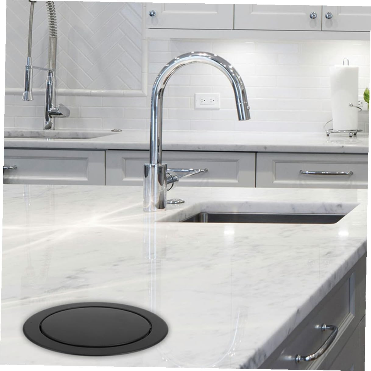 KICHOUSE Countertop Trash Bin Lid 2pcs round Stainless Steel Swing Cover Recessed Drop-in Trash Can Lid for Kitchen Bathroom Hotel Use Compatible with 21-24cm Cutouts
