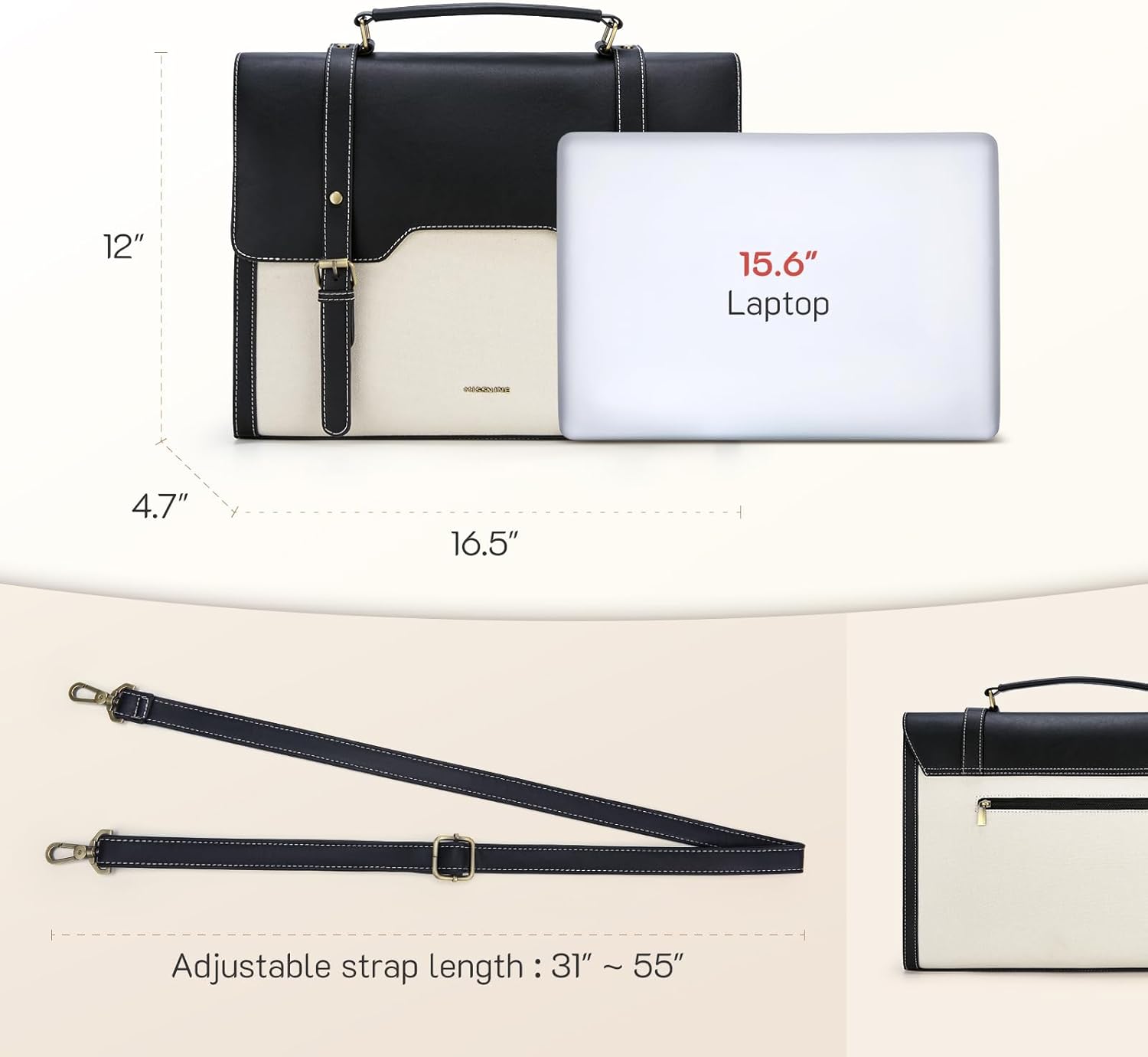 Missnine Laptop Bag 15.6 inch Canvas Messenger Bag for Women Professional Work Bag Shoulder Bag - Image 6
