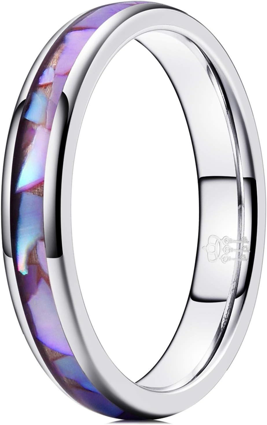 THREE KEYS JEWELRY Womens 4mm Tungsten Wedding Rings Purple Shell Inlaid Engagement Bands