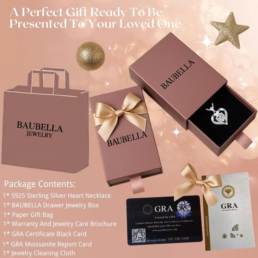 Moissanite Necklace for Women, 1-3 Carat Heart Pendant Engraved I LOVE YOU, Birthday Gifts for Women Girlfriend, Anniversary Present for Wife, Jewelry Gifts for Valentine's Day - Image 6