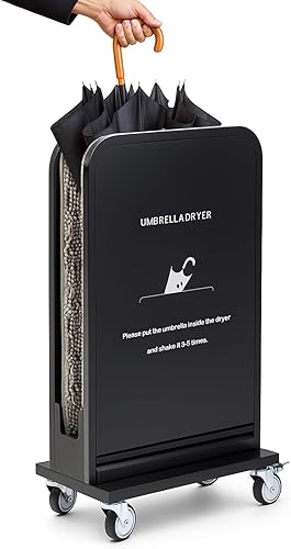 Nuanchu Secador de paraguas húmedo comercial y removedor de agua de lluvia, 34 x 19 x 10 pulgadas, soportes para paraguas, acabado inoxidable W, 4