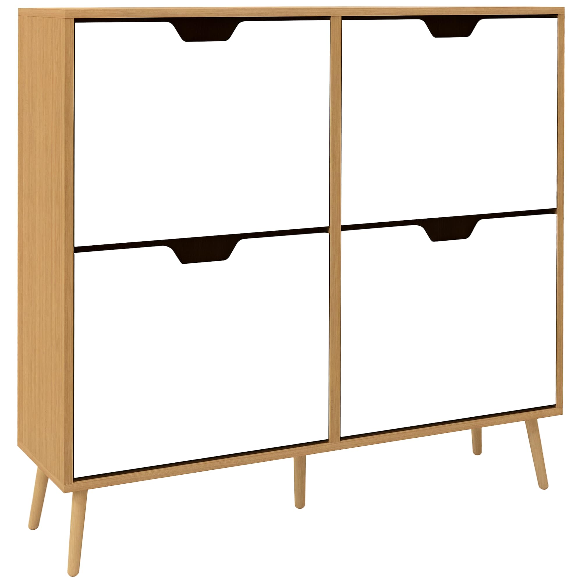 HOMCOM Shoe Cabinet with 4 Flip Drawers and Adjustable Shelf, Hallway Shoe Storage Cabinet for 16 Pairs of Shoes, Natural