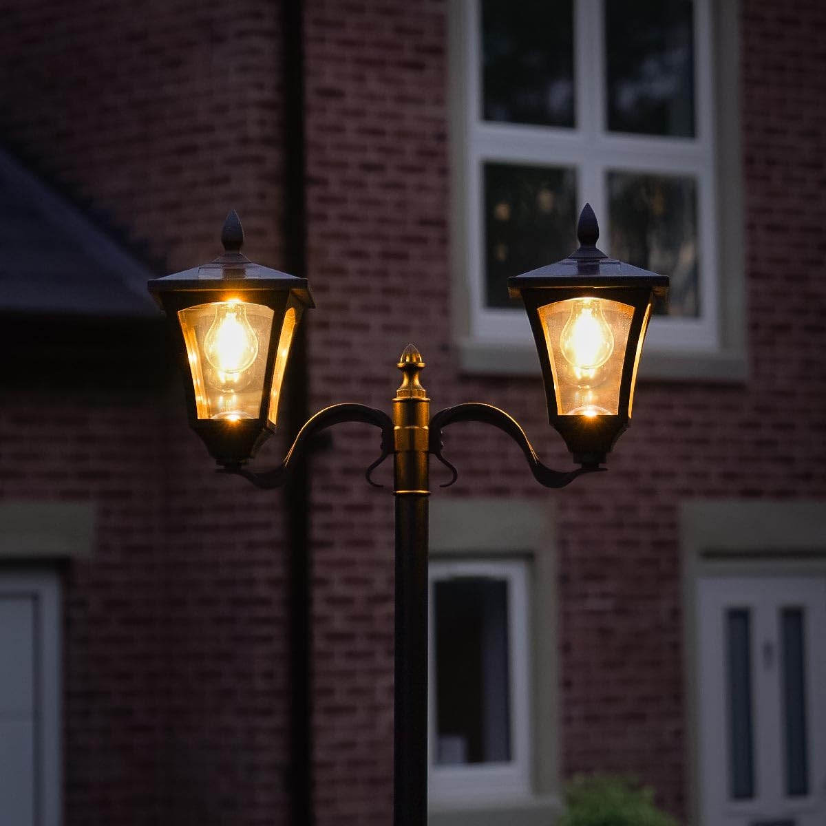 2.1m Solar Power Twin Head Filament LED Outdoor Garden Pathway Lamp Post Light