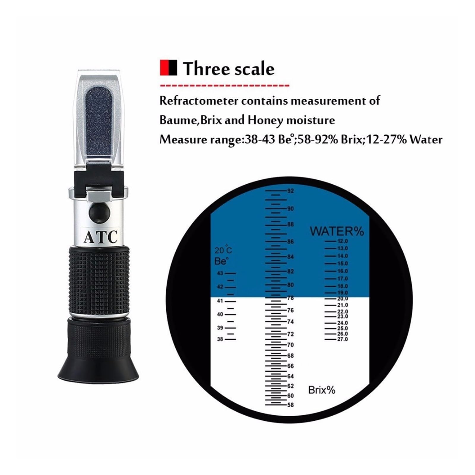 Brix-Refraktometer, digitales, Hydrometer, Handrefraktometer, Refraktionswerkzeuge, 58–90% 38–43 Be Baume Honigwein, Wassergehalt (12–27%), langlebig und einfach zu bedienen