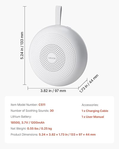 Miniatura 7 de VEVOR Máquina de sonido, 30 sonidos relajantes para dormir, máquina de sonido de ruido blanco portátil y colgante 3 en 1 con temporizador de apagado