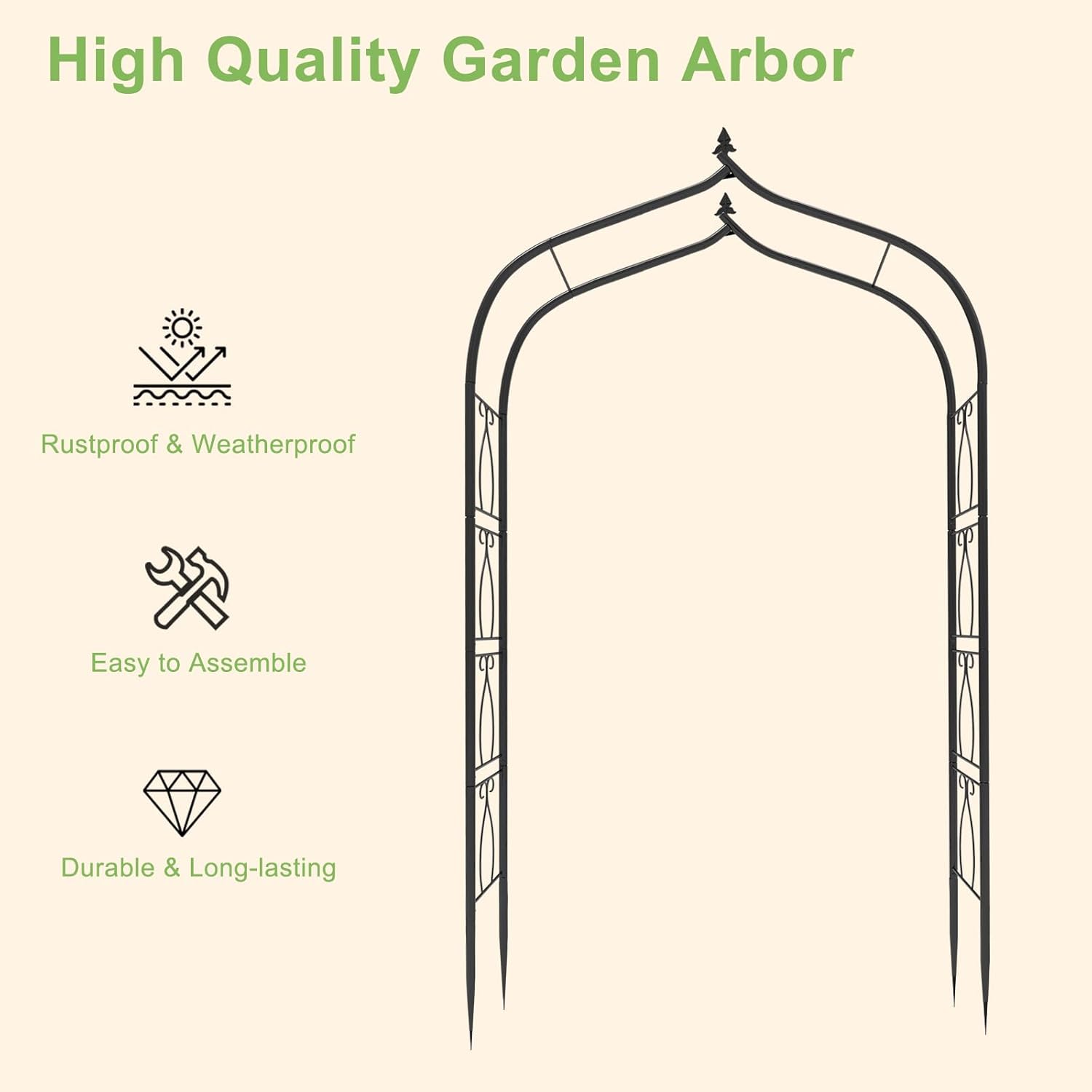 OUSHENG 8FT Garden Arch Trellis, Outdoor Steel Arbor for Climbing Plants, Archway Frame Stand Gate for Wedding Ceremony Decoration Party Vines Lawn Courtyard Patio Backyard
