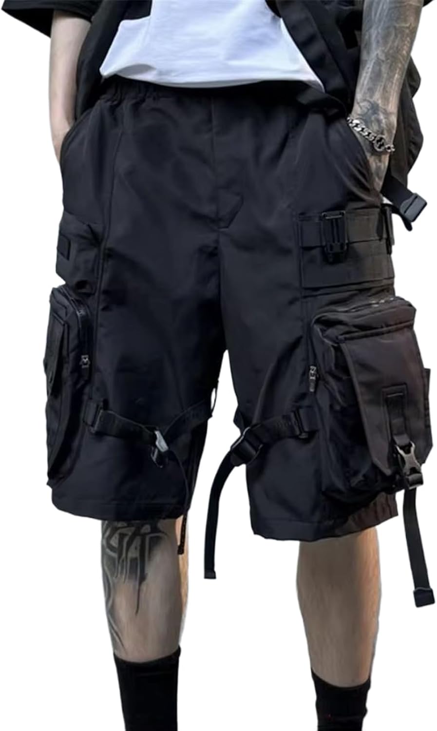 Knee Length Summer Tactical Cargo Shorts for Men Multi Pockets Hip Hop Streetwear