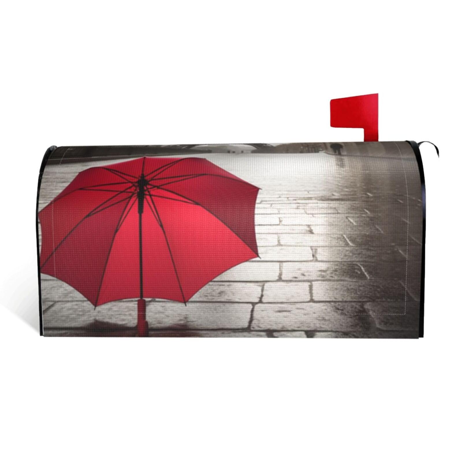 Eiffel Tower Paris Street Red Umbrella Mailbox Covers Magnetic Standard Size 25.5x21 in, Decorative Post Letter Box Cover Waterproof Mailbox Wraps Outdoor Post Wraps for Garden Yard Home Decor