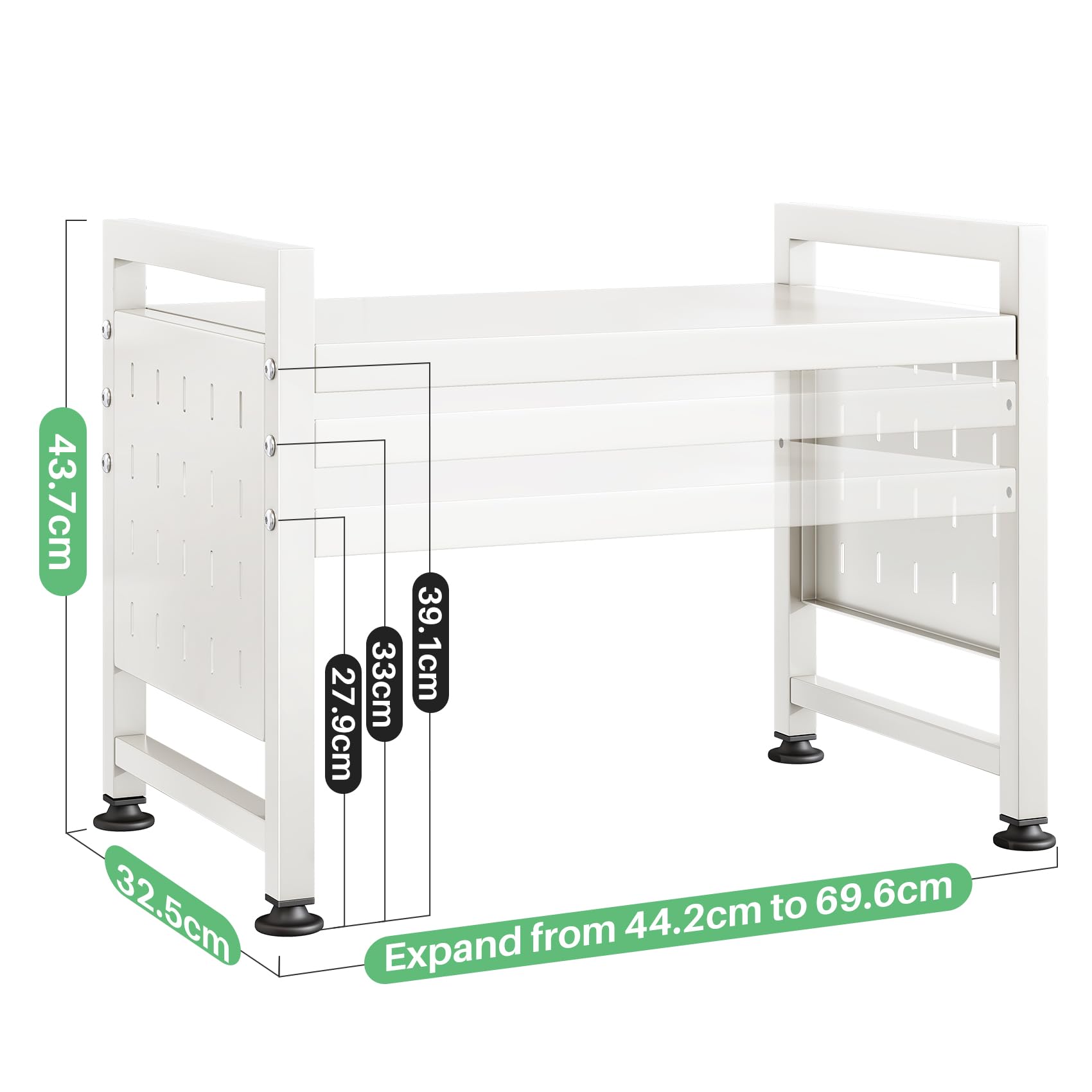 SAYZH uitschuifbare magnetron plank, 3-laags magnetron stand, metalen verstelbare magnetron ovenrek, keukenblad organizer plank met 10 haken/snijplank houder/doekrek