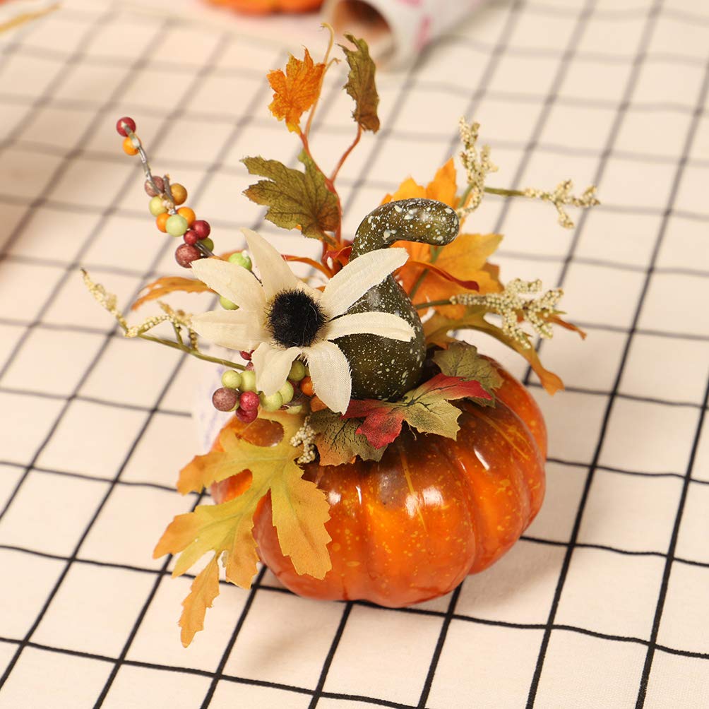 Amosfun künstlicher Kürbis Kürbis mit Ahornblättern Dekoration Verzierungen für Halloween Herbst Fallen Erntedankdekorationen