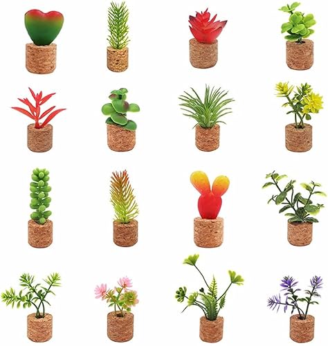Imanes creativos para nevera, 16 unidades, diseño creativo de plantas artificiales suculentas, imanes para nevera, decoración de pizarra blanca e