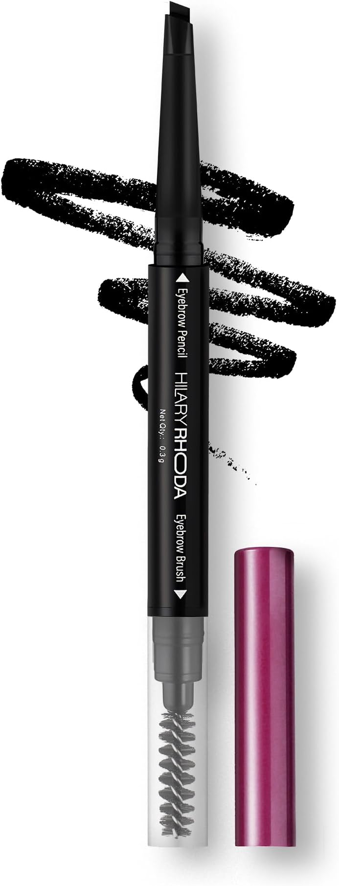 Hilary Rhoda Brow Artist Eyebrow Pencil Dual-Ended (Black, Shade 01) | Waterproof & Smudge-Proof Brow Definer | Natural Finish | Long-Lasting & Easy to Apply – 0.3g