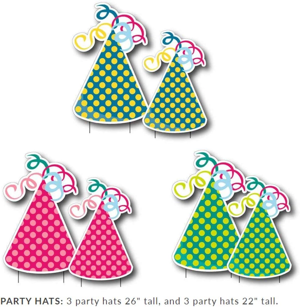 VictoryStore Yard Decorations - Accessories Outdoor Yard Signs 2 Stakes Included Per Sign (Party Hats 6 Set) 12521
